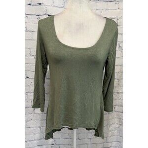 LOGO Lori Goldstein Womens Olive Green Long Sleeve Hi-low Tunic Top Size XS